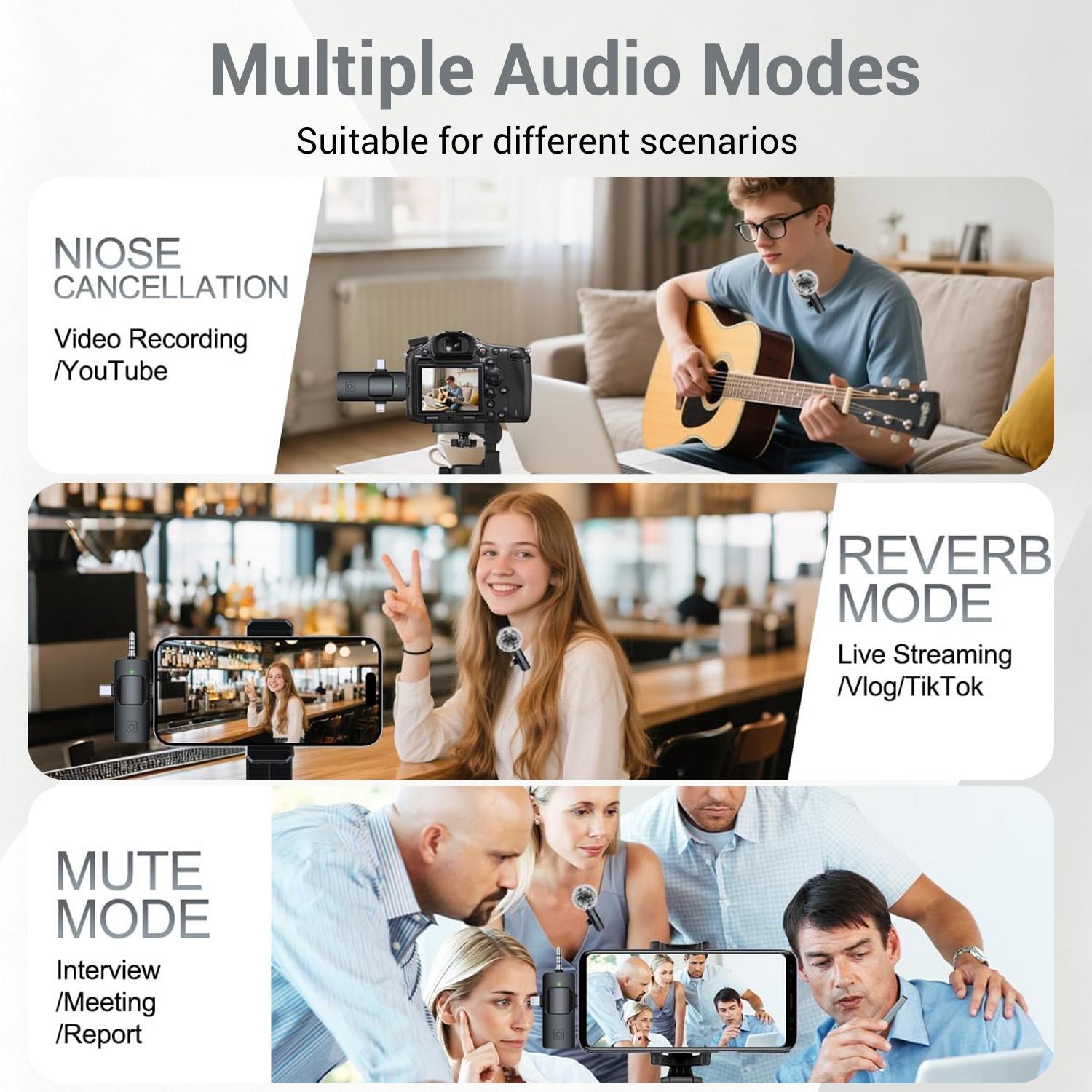 3-In-1 Wireless Lavalier Microphone for iPhone, Android, PC, USB-C, Noise Cancelling Lapel Mic for Interviews, Videos, Podcasts, Conferences, Wireless Mic Receiver