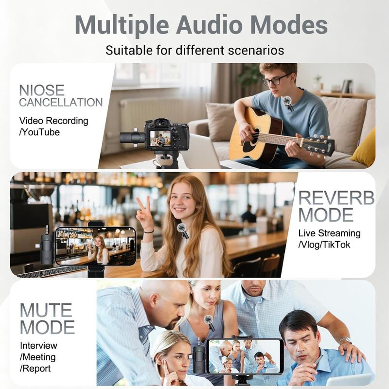 3-In-1 Wireless Lavalier Microphone for iPhone, Android, PC, USB-C, Noise Cancelling Lapel Mic for Interviews, Videos, Podcasts, Conferences, Wireless Mic Receiver