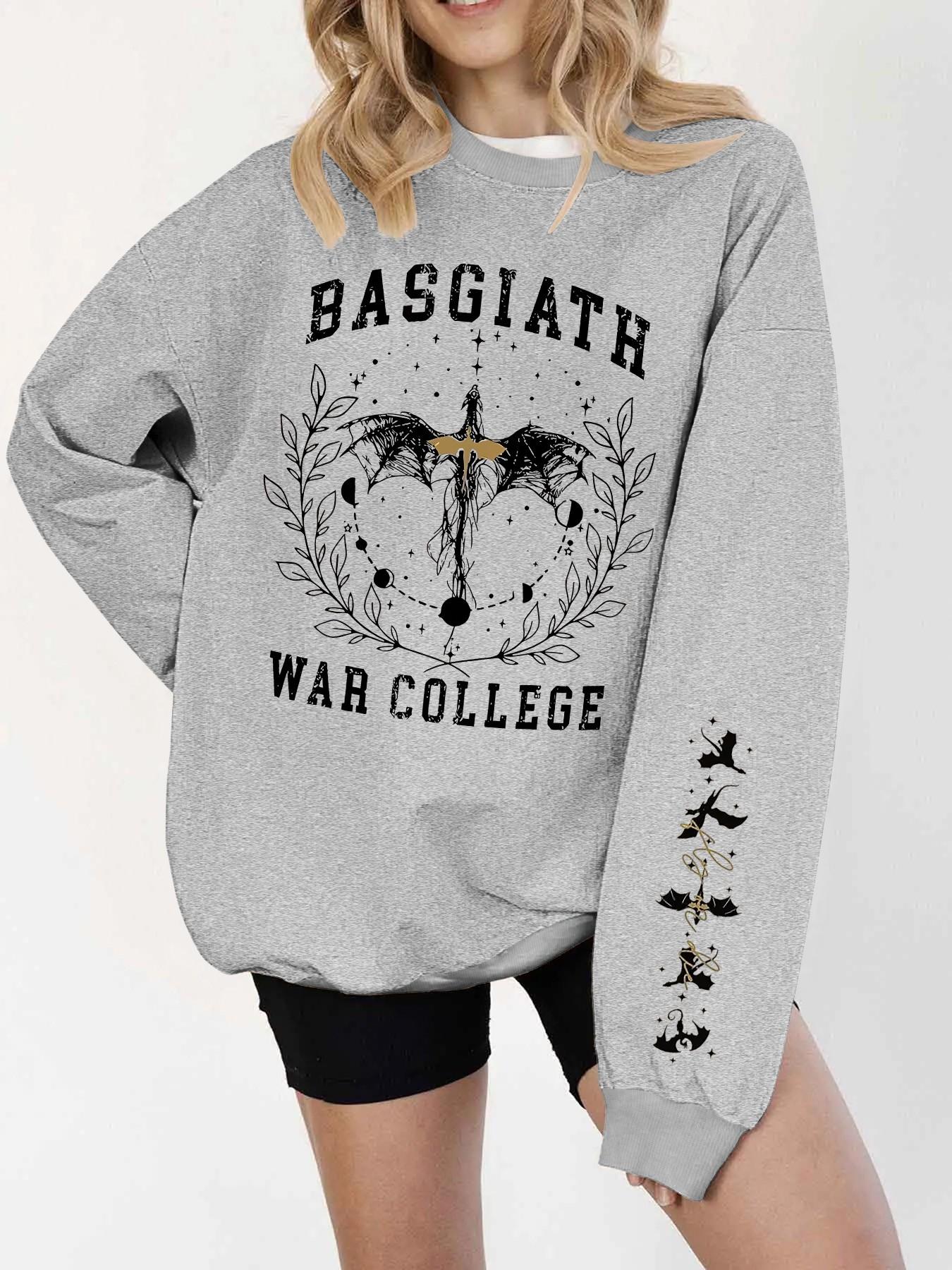 Fourth Wing Basgiath War College Long Sleeve Sweatshirt | Dragon Rider Graphic Pullover | Booktok Merch For Fantasy Lovers | Womenswear