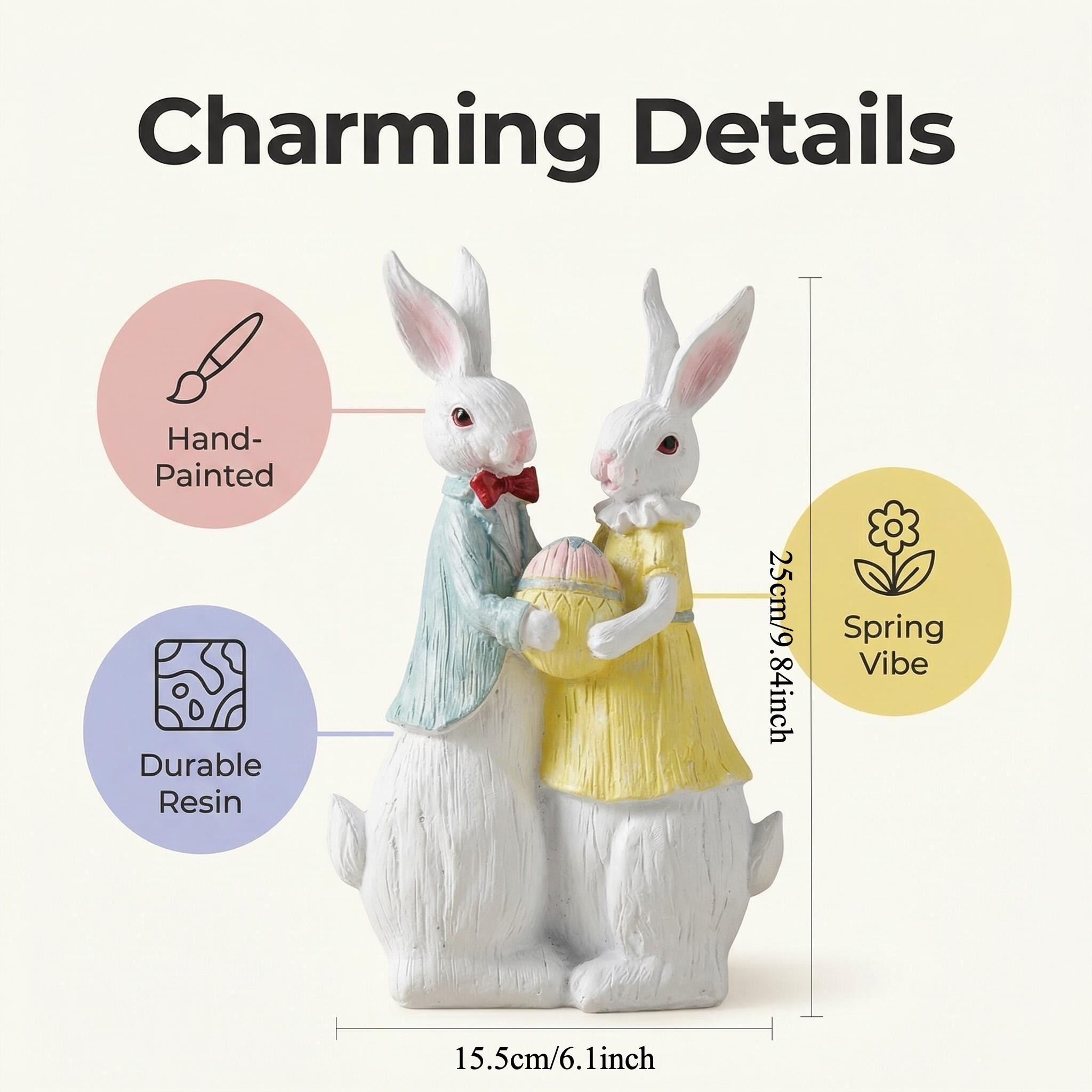 [Vibrant Easter Bunny Statue] Vibrant Resin Easter Bunny and Egg Statue - Charming Festive Garden Decor for Outdoor & Tabletop Display