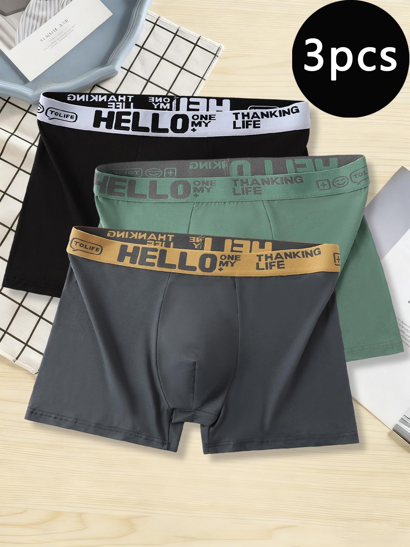 3 Pack Street Style Men's Boxer Briefs, 100% Cotton Breathable Underwear, Trendy Waistband Design, Men's Boxer Shorts