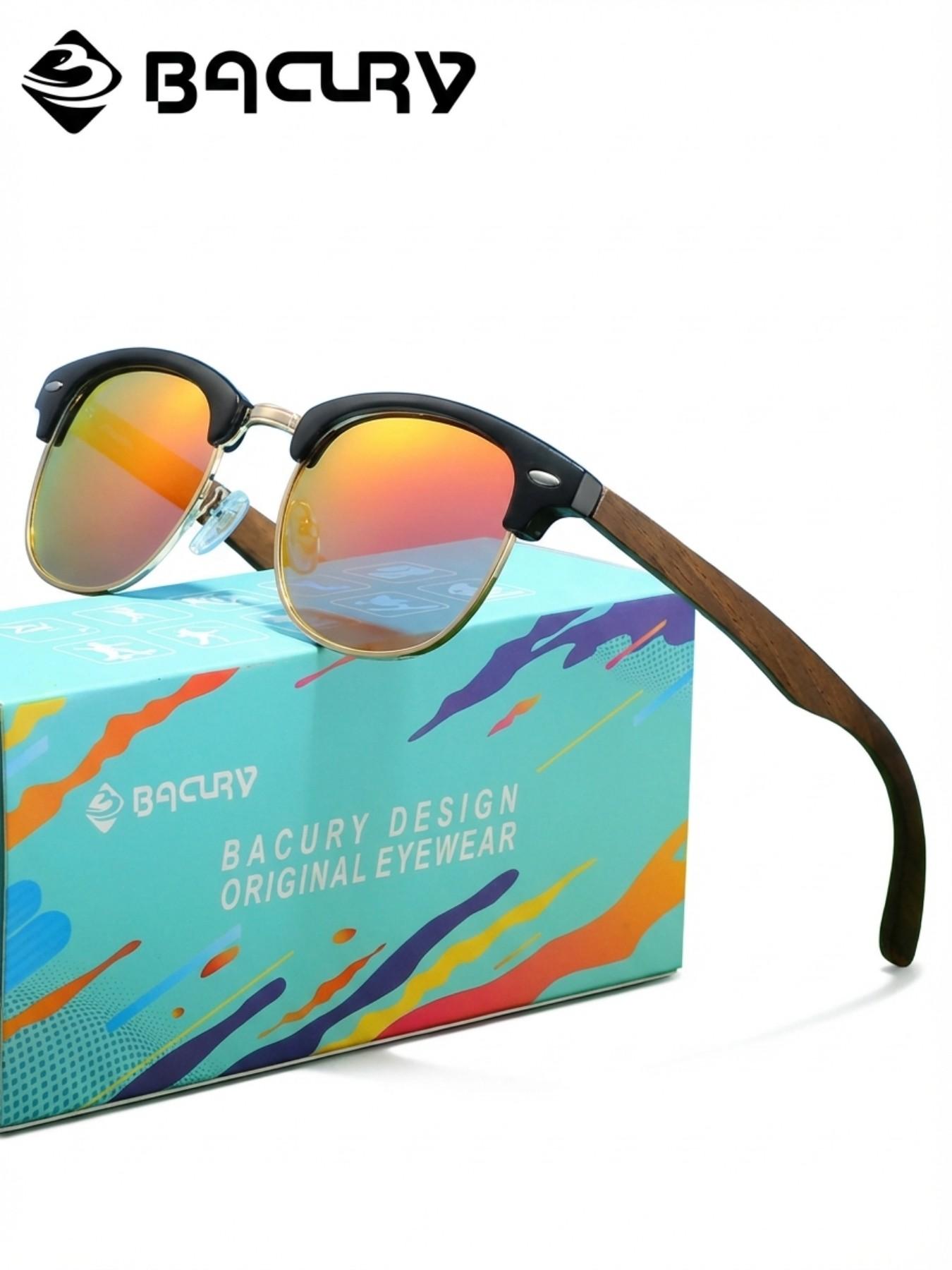 BACURY Retro Sunglasses, Polarizing Film, Men'S And Women'S Oval Half Frame, Fashionable Accessories, Daily Uv Protection, Glare Reduction, Wind And Dust Prevention, Glare Reduction