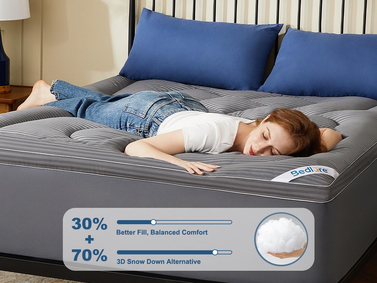 【BEDLORE 】Mattress Topper, Thick Pillow Top Pad for Back Pain Relief, Cooling Soft Mattress Cover with Deep Pockets 6-15 inch