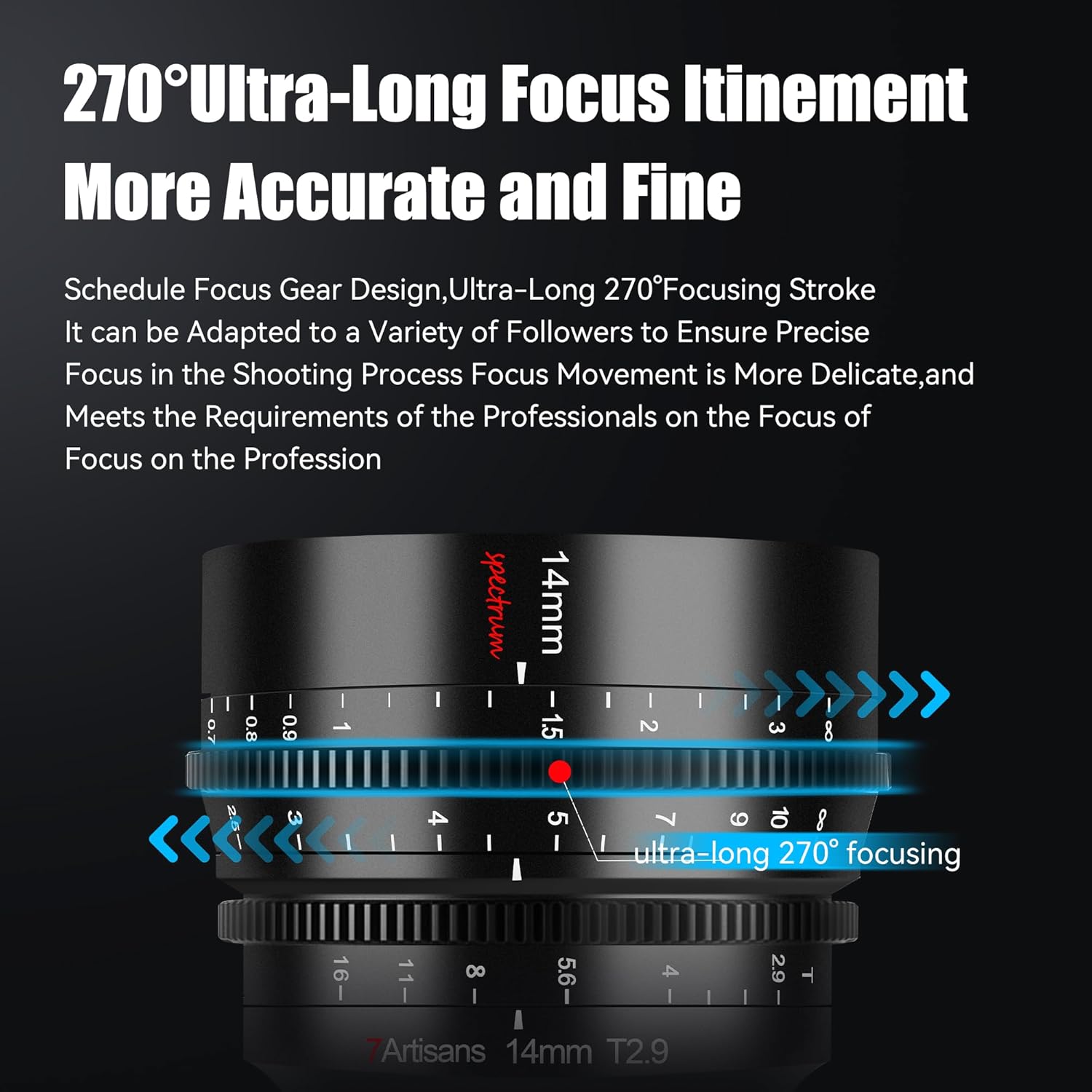 7artisans 14mm T2.9 Large Aperture 270°Focus Stroke Full-Frame 114°Ultra-Wide-Angle Spectrum Cine Lens for EOS-R RED EOS-R3 EOS-R5 EOS-R6 EOS-RP Z5 Z6 Z7 Z6II Z7II Z9 A7 A7R A7S A7II A7RII A7S II A9 A7RlII A7lII A7RIV A9 II