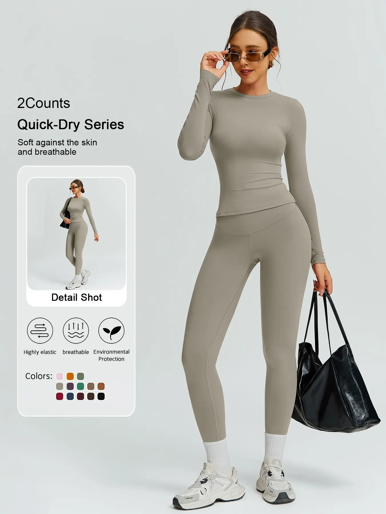 Women's Solid Color Long Sleeve Tee & High Waist Leggings Tracksuit Set, Sporty Comfy Breathable Outfits for Gym Workout Running, Ladies Fall & Winter Sportswear