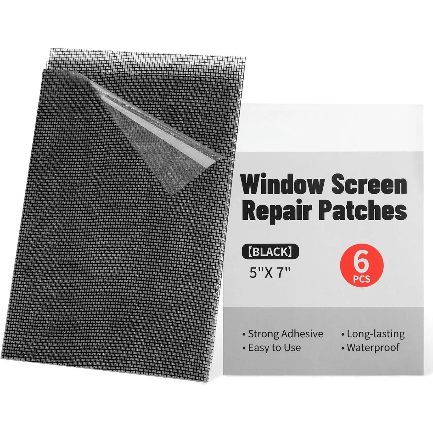 6 count Screen Patch Tape, 5" X 7" Window Screen Repair Kit, Black | Quick Repair,  Adhesive, Easy to Use, For Mesh Window & Door, Cuttable Fiberglass, No Tools Needed