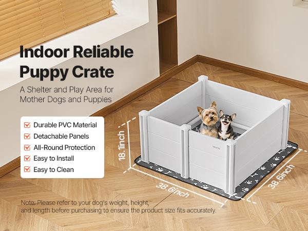 fathersdaygift  VEVOR Dogs Whelping Box, 38.6x 38.6x 18.1 inch, Plastic PVC Puppies Playpen with Height Adjustable Door and Washable Pee Pad, Anti-Deformation Indoor Puppy Play Pen for Medium Breed Dogs, Milk White
