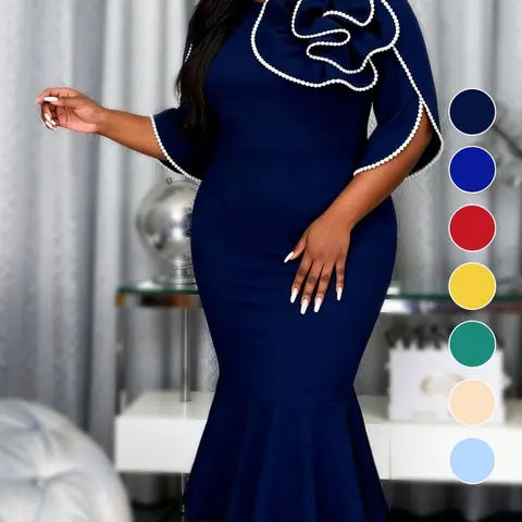 AOMEI Elegant Modest Midi Dress for Women, Half Sleeve Floral Design, Slim-Fitting X-Shape, Perfect for Formal Wear, Weddings, Birthdays