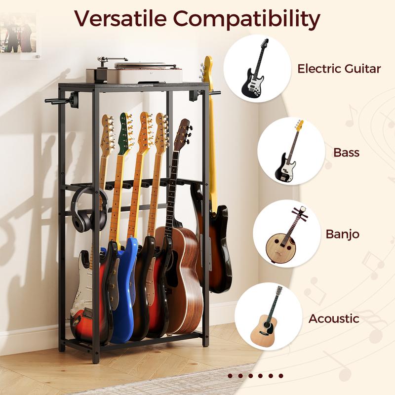 MAHANCRIS Guitar Stand for Acoustic Holder, Electric Guitar, Bass, Ukulele, Multiple Guitar Rack Holder, Floor Adjustable for Guitars, Guitar Amp Accessories, for Home Music Studio, Black