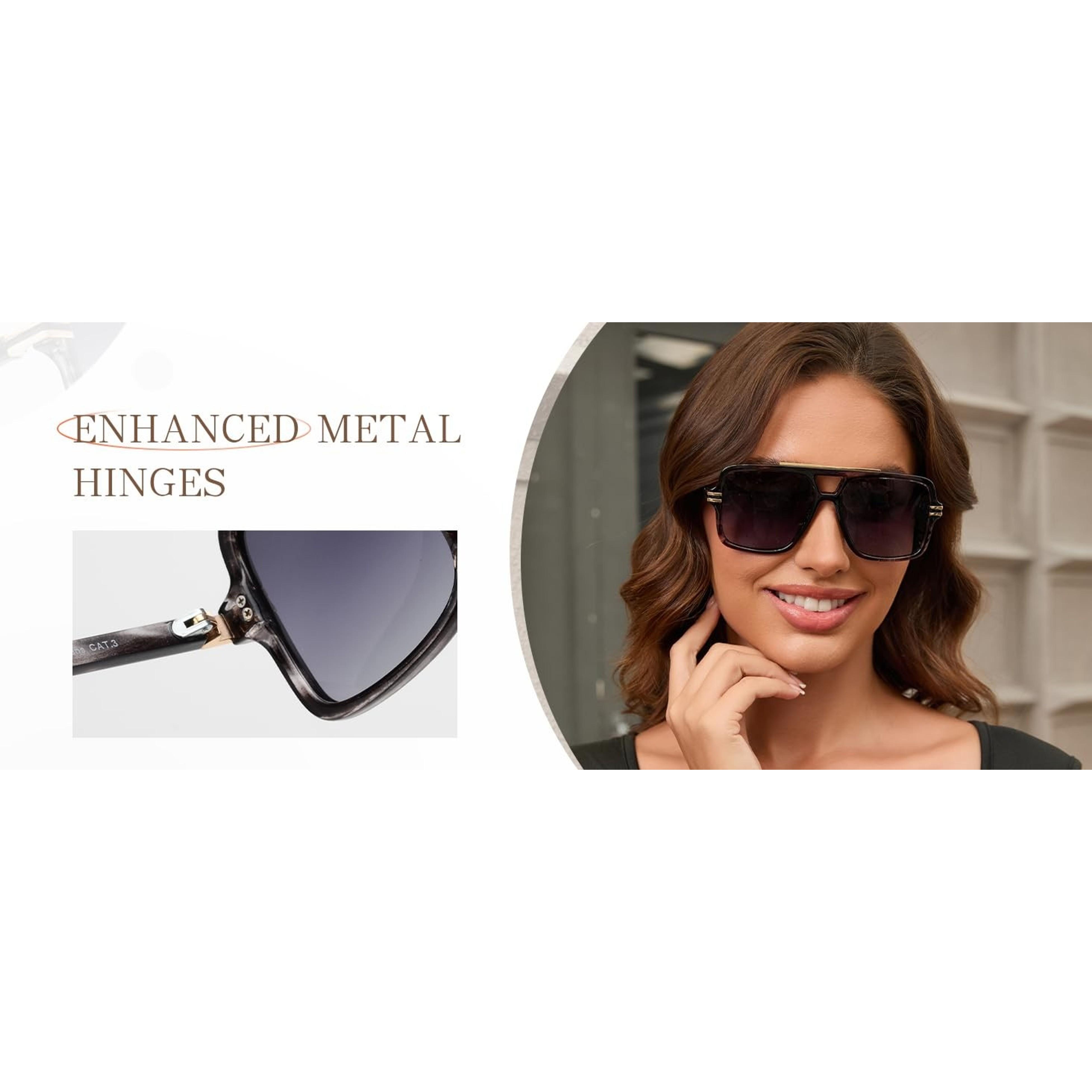 Retro Oversized Polarized Square Sunglasses for Women and Men, 70s Trendy Style, UV400 Protection, Double Bridge Pilot Design, Lightweight Shades for Travel and Daily Wear