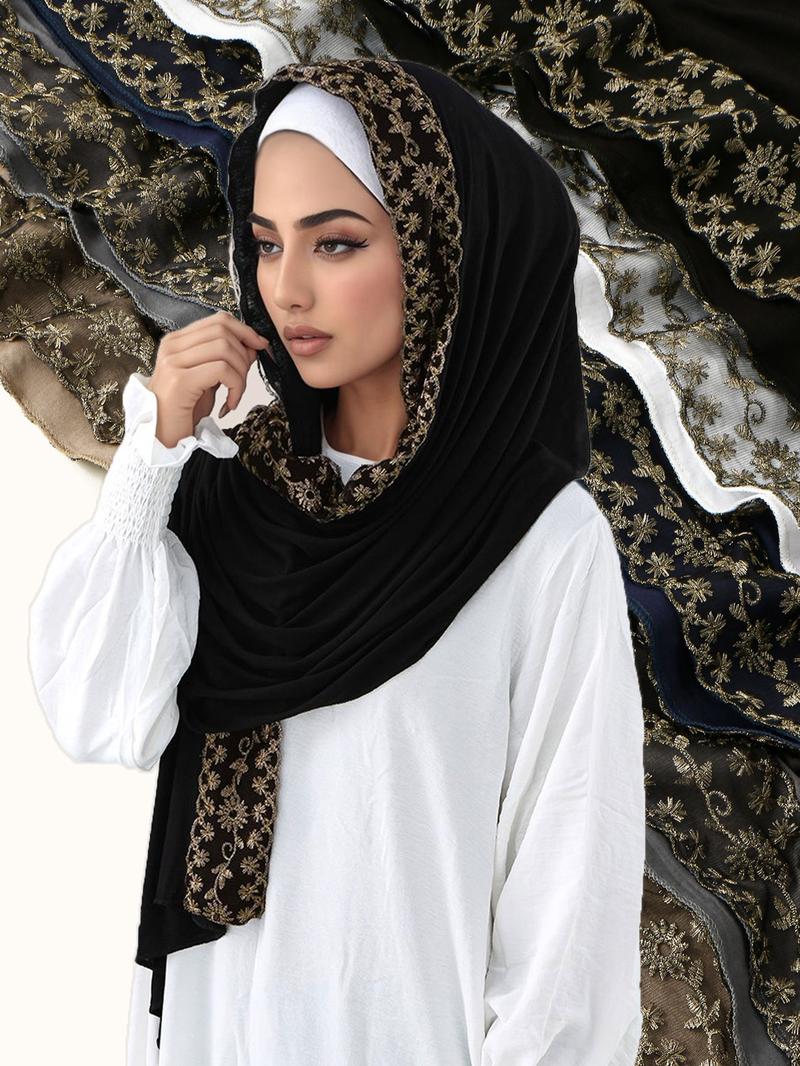 Women's Jersey Modal Hijab Scarf with Contrast Lace Design, Soft Casual Headscarf for All Occasions, Ramadan & Eid Prayer Wear