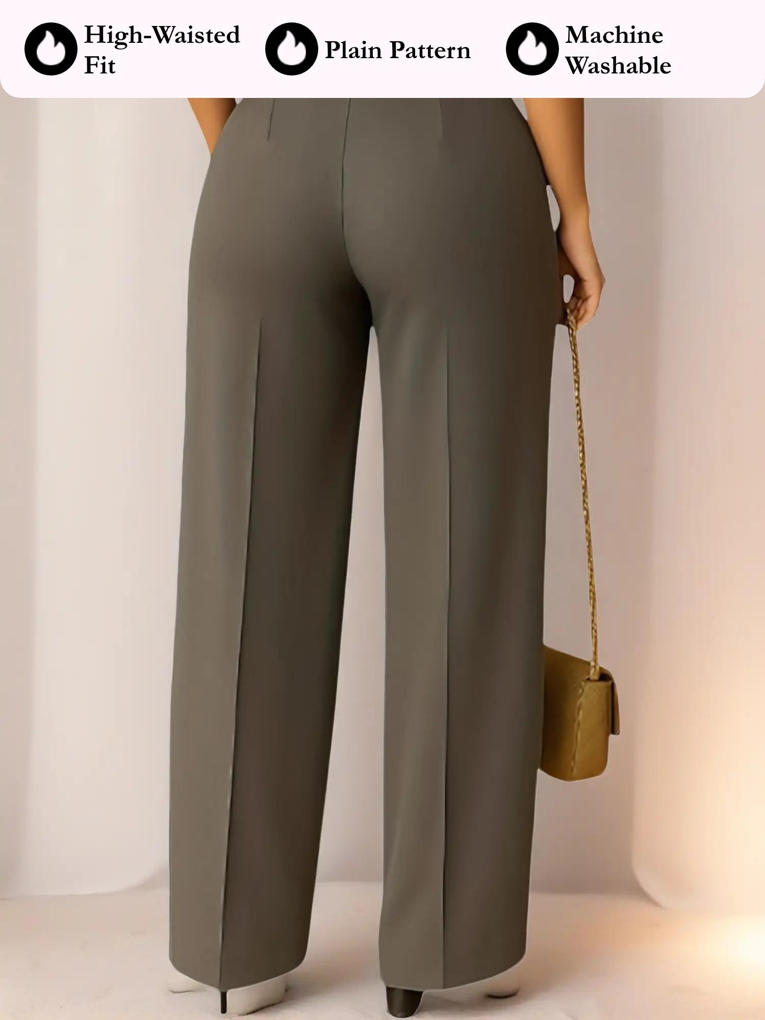 Women's Elegant Minimalist Basic Solid Color High Waist Straight Leg Casual High Waisted Everyday Pants Set, Fitted Commuter Long Pants Without Belt, Casual Trousers, All Seasons