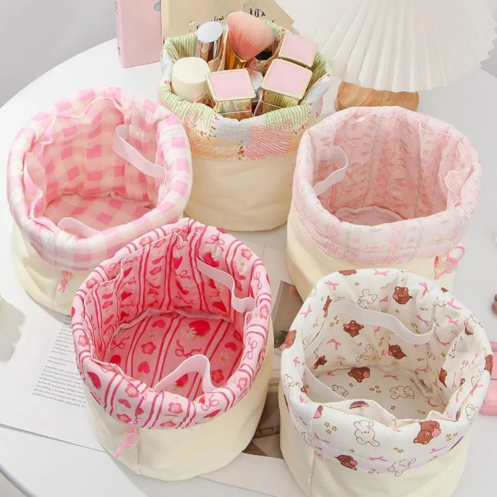 Canvas Drawstring Storage Basket, Cute Foldable Multi‑Purpose Storage Bag, Portable Travel Cosmetic Organizer, Small Storage Box for Cosmetics Stationery Bedroom Bathroom Desktop
