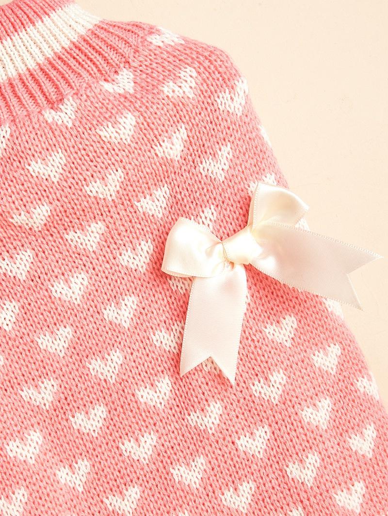 New Valentine's Day Knit High-Elasticity Round Neck Pink Red Lover Bow Heart Pattern French Bulldog Bichon Dog Sweater
