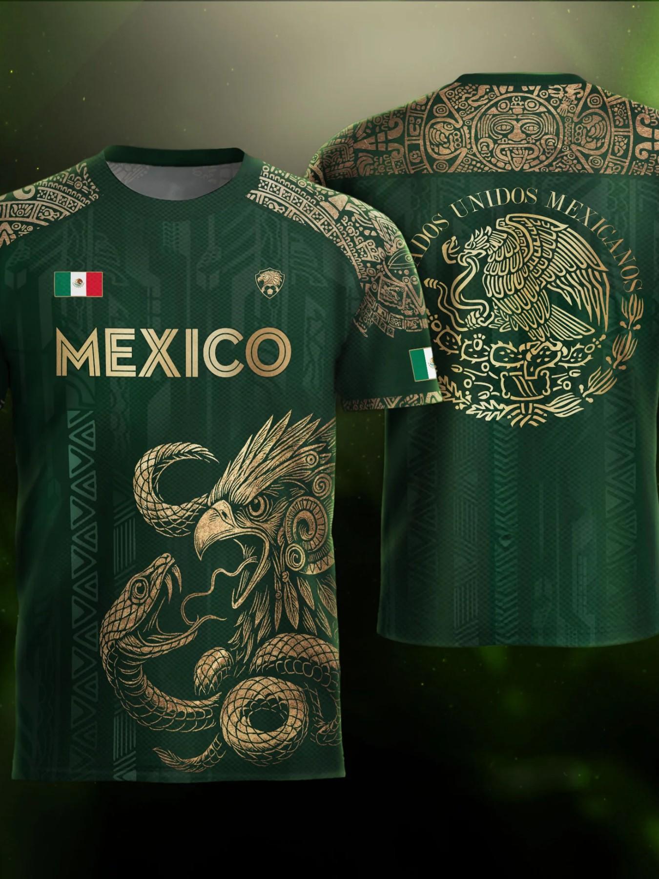 Mexico Aztec Eagle Heritage Soccer Jersey, All over Print, Fitted Casual Style for All Seasons, Unique Animal and Tribal Design Mexico Aztec Eagle Heritage Soccer Jersey, All over Print, Fitted Casual Style for All Seasons, Unique Animal and Tribal Design