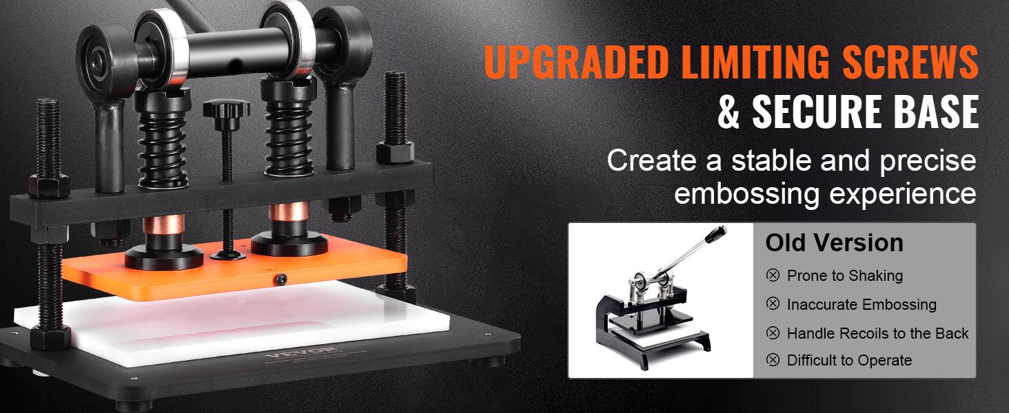 VEVOR Leather Cutting Machine, 10.2x 5.9 in Embossing Plate Manual Die Cutter, 0.47 in Pressure Stroke Dual Guide Shafts Die Cut Machine, Leather Embossing Machine for Various of Materials VEVOR Leather Cutting Machine, 10.2x 5.9 in Embossing Plate Manual Die Cutter, 0.47 in Pressure Stroke Dual Guide Shafts Die Cut Machine, Leather Embossing Machine for Various of Materials