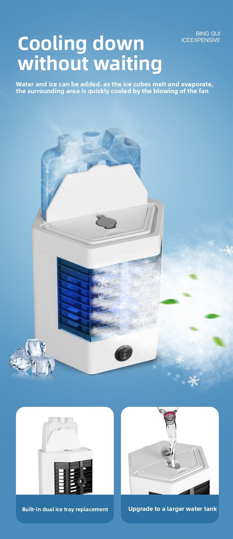 USB Powered Mini Air Cooler - Quiet Operation Home Appliance with Adapter, Mist Cooling, Fine Atomization Spray, Humidity Boost, 17x17x17 cm Compact Form, Tabletop Cooling Sleep Aid for Hot Weather