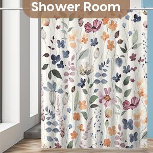 Floral Shower Curtain, Colorful Flower Shower Curtain for Bathroom, Waterproof Fabric Shower Curtain Set, Bathroom Decoration with 12 Hooks 72x72 Inches