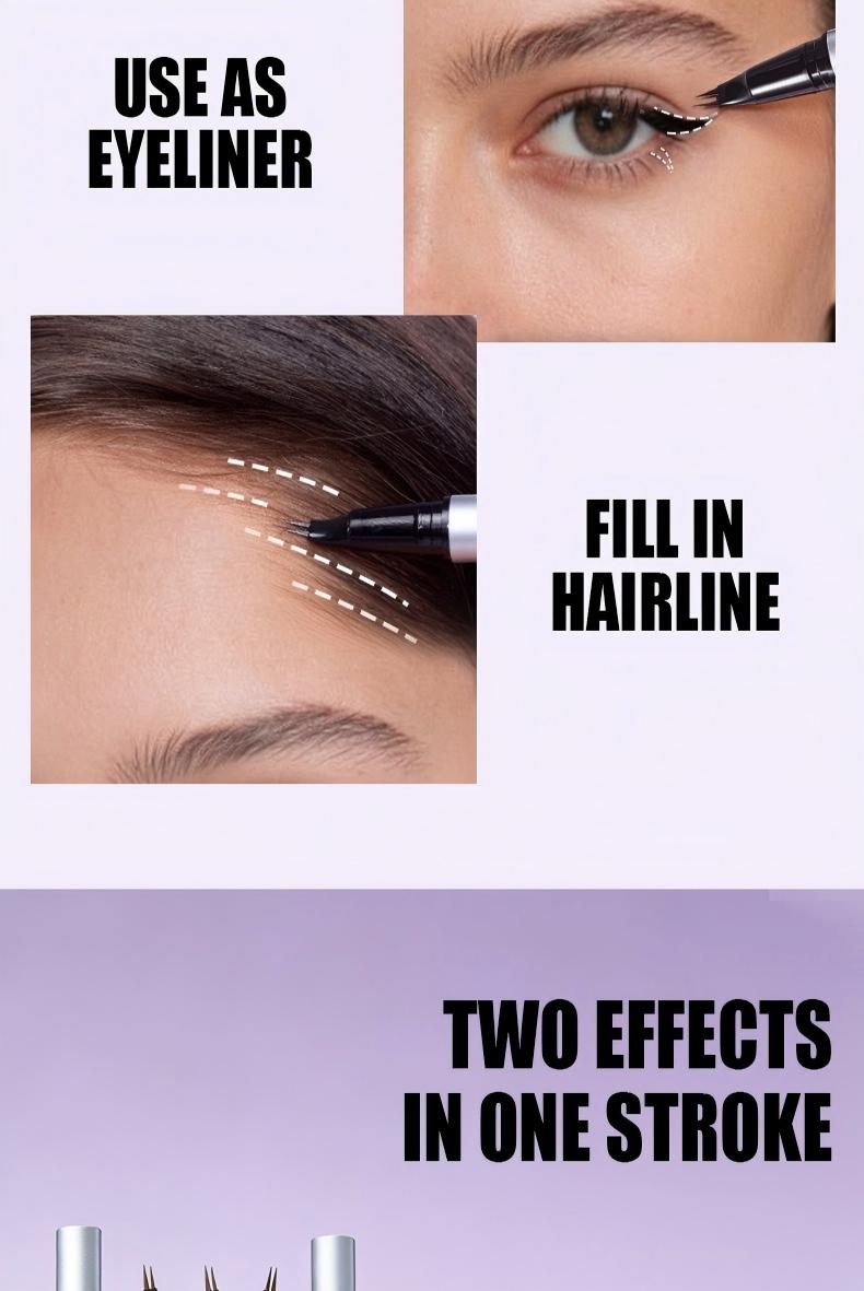 New Upgraded 2-in-1Waterproof Liquid Eyebrow Pencil Brush Set, 4 Fork Design, Long-Lasting Natural Look, Suitable for All Skin Types