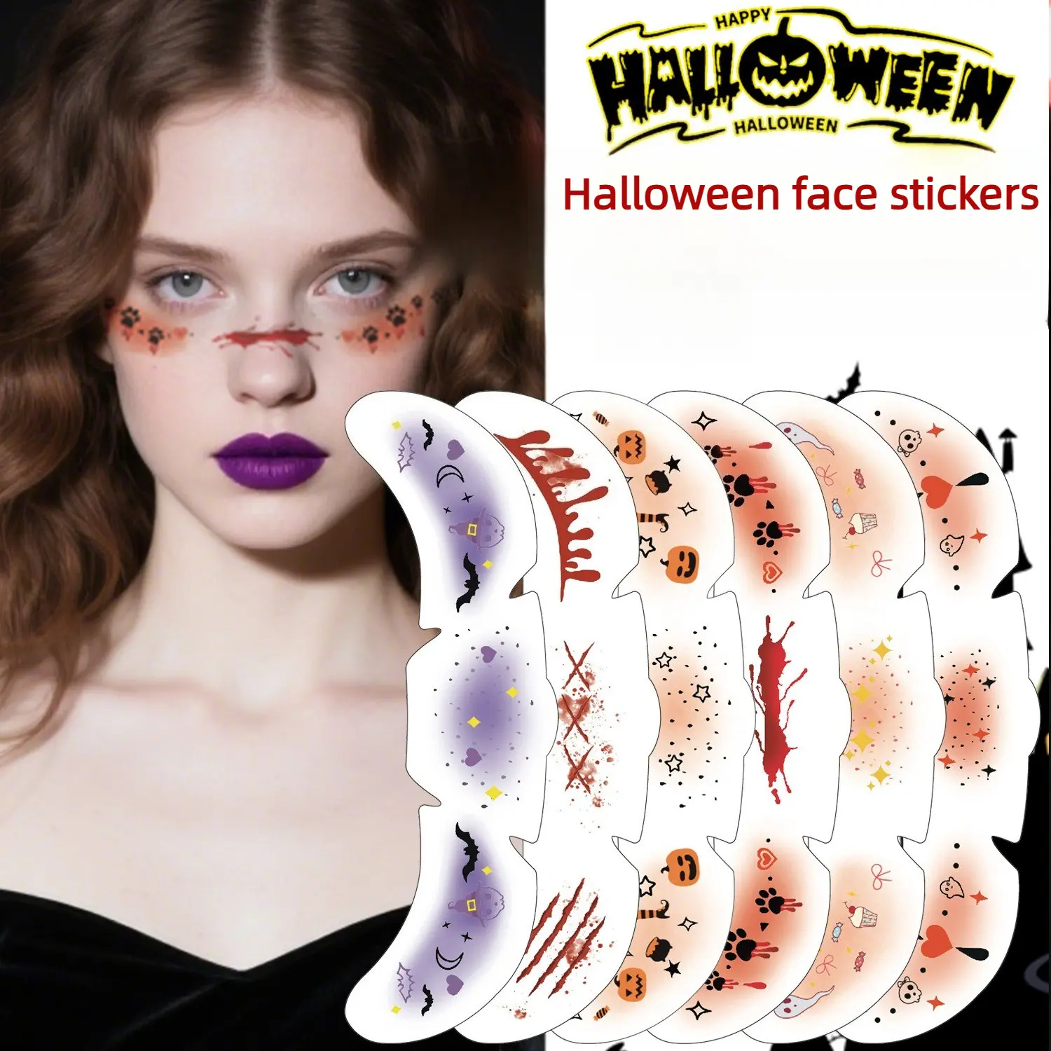 Cute Cartoon Halloween Temporary Face Tattoo Stickers, Colorful Freckle-Style Facial Decorations, Makeup Transfers for Kids Halloween Party Fashion Accessories