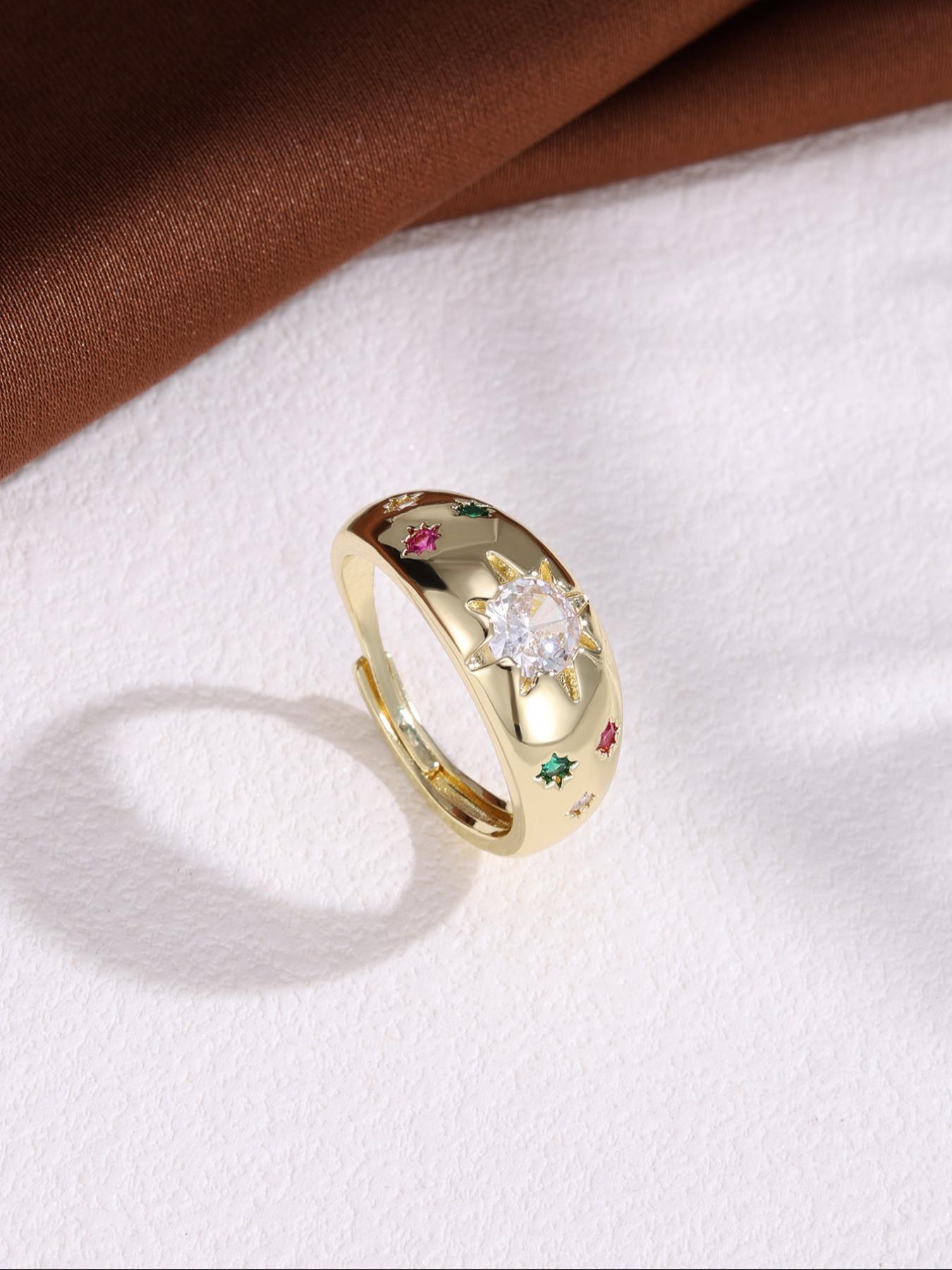 Elegant Rhinestone Star Ring, Vintage Dopaamine Starburst Design, Luxury Fashion Accessory, Perfect Gift for Girlfriend Birthday Festival