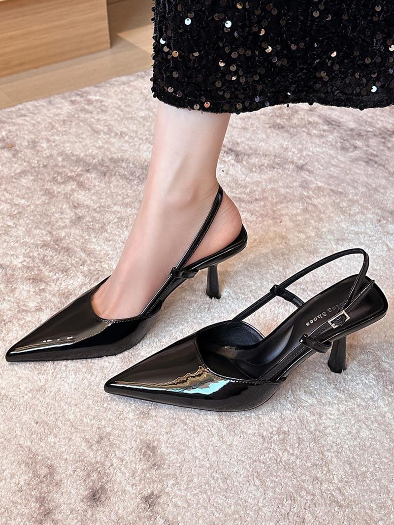 Fashionable Pointed Toe Back Empty High Heel Single Shoes, Fashionable Heeled Sandals, Elegant Stiletto Heels for Party, Daily Clothing Decor, for Women & Girls, Footwear