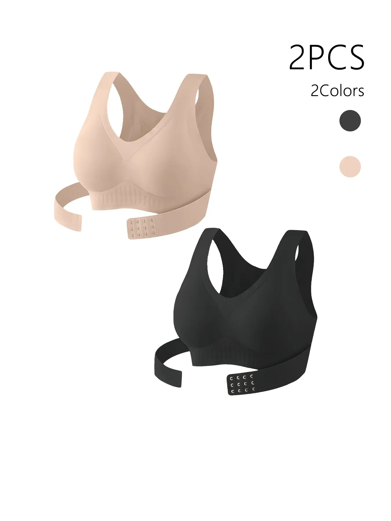 2-Pack Women's Comfortable Wireless Bralettes, Adjustable Cross Back Buckle, Breathable Plain Lingerie, Daily Wear Casual Underwear, No Underwire Bralette