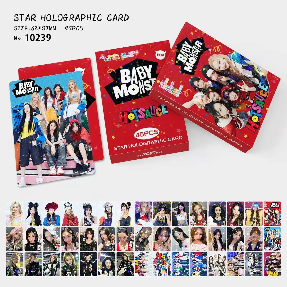 BABYMONSTER New Album 45Pcs Star Holographic Concept Photocards, KPOP Lomo Cards, Bookmarks, Collectible Fans Merch Gift