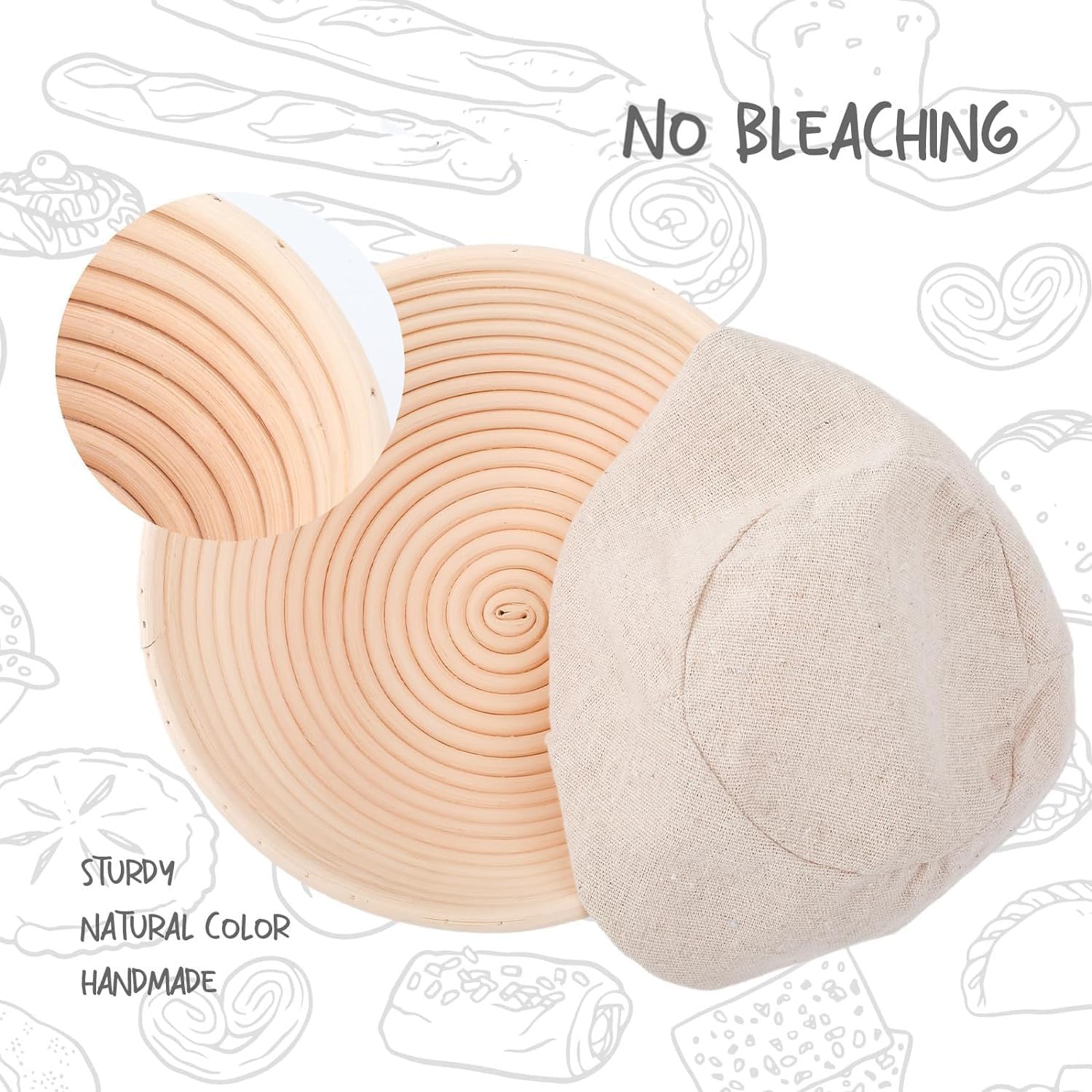 2 Pack Banneton Bread Proofing Baskets for Sourdough, 9 Inch Round Natural Rattan Proofing Basket for Dough Rising, Bread Proofing Bowl Sourdough Bread Baking Supplies for Home Bakers