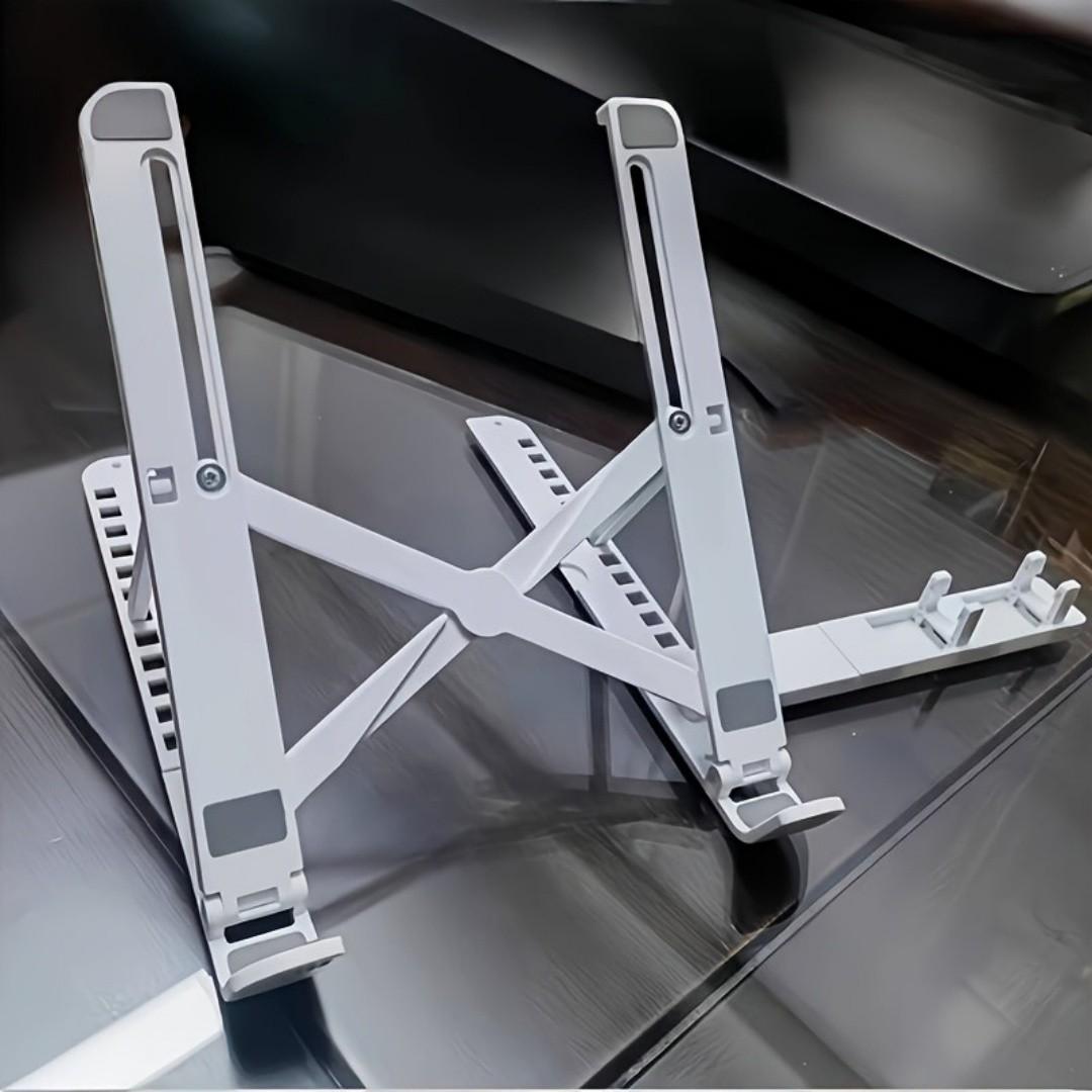 2-In-1 Adjustable Laptop And Tablet Stand,  Mobile Phone/Stationery Storage Rack – Portable Folding ABS Desktop Organizer for Ipad, Kindle, Smartphone, And E-Reader – Lightweight And Compact Smart Device And Laptop Stand