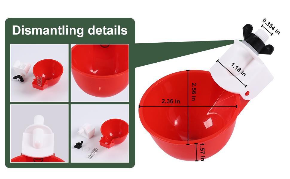 Chicken Waterer Cups (8 Pack/Red) - DIY Automatic Large Chicken Water Feeder for Ducks,Chicks, Turkeys, Quail, Bunny, Bird and Other Various Poultry Dispenser with Matching Drill