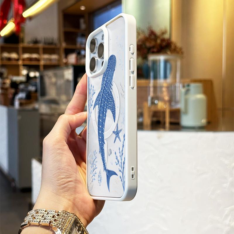 Marine Whale Shark Phone Case, Coastal Summer Aesthetic Style for iPhone 17 16 15 14 13 12 11 Plus Pro Max. Shockproof Gift for Women
