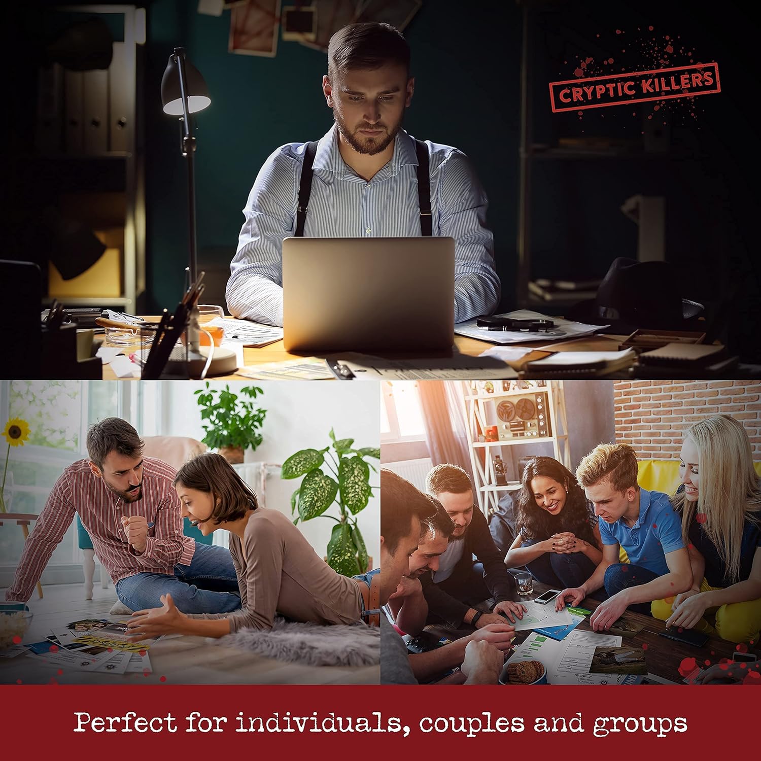 Immersive Scenario Scripted Murder Game-card game-Cryptic Killers Unsolved murder mystery game - Cold Case Files Investigation Detective clues/evidence - Solve the crime - For individuals, date nights & party groups - Murder of a millionaire