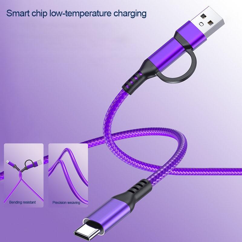 Multi-functional 2-in-1 fast charging data cable, 2M long, made with high-density nylon braided cable body and metal casing design, compatible with USB-C, Type-C-C, iPhone/15/16/Samsung/Galaxy/tablets/laptops, allowing fast charging for multiple devices,