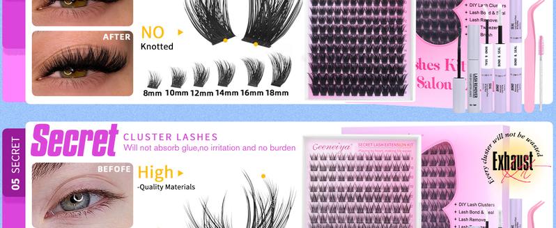 Geeneiya Lashes Waterproof DIY Lash Extension Kit, 8-18MM Wispy Lash Clusters Kit,Ultra-thin Soft Band Eyelash Extension Kit with Waterproof Lash Bond and Seal,Lash Remover,Tweezers for Girls Gift Makeup Cosmetic (Flora/ Venus/ Manga)TikTokShopBlackFriday