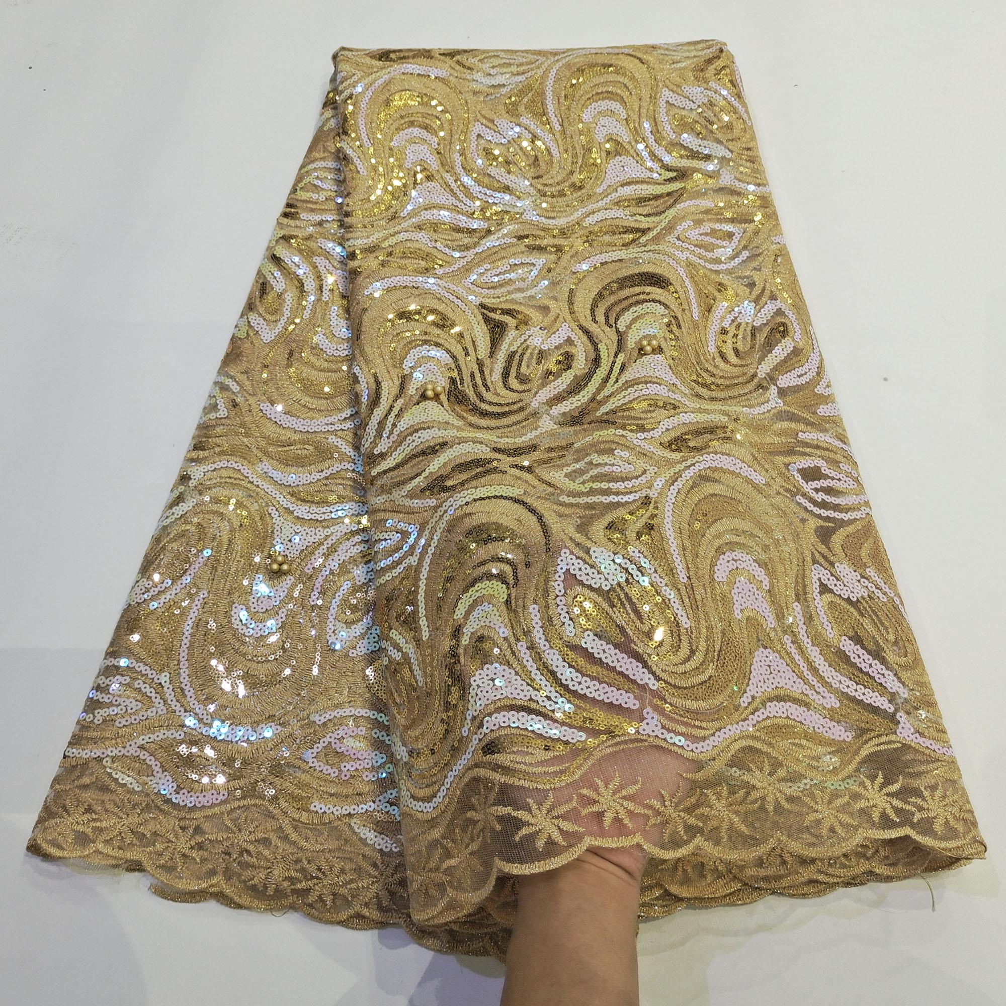 Fashion African Lace Fabric 5 Yards Sequin Embroidery