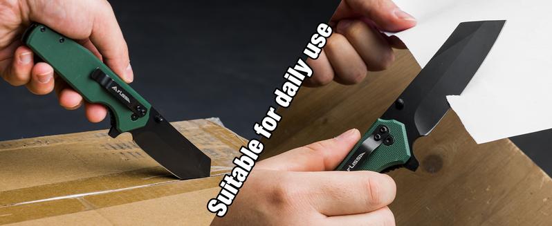 #JumpstartSale FLISSA Folding Knife, 4-3/4" Reverse Tanto Folding Pocket Knife, Black Stonewash Blade, G10 Handle, for Hunting, Survival, Camping and Outdoor Activities, Great Gifts for Dad, Husband, Friend