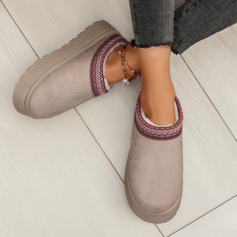 Women's Platform Slippers Faux Leather Suede Fuzzy Cozy Slip-on Snow Boots Winter Warm Comfy Outdoor Indoor