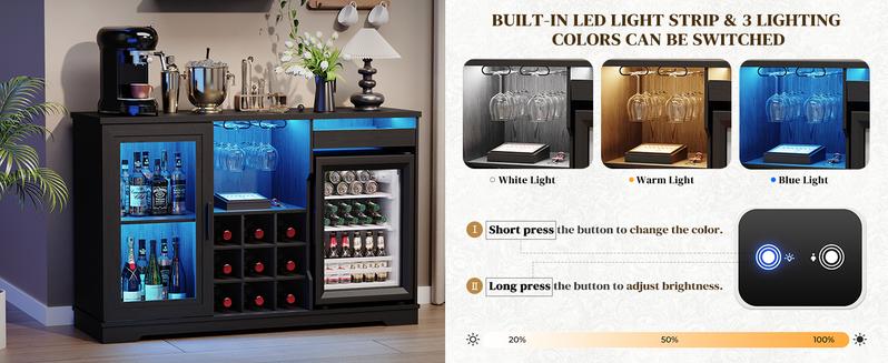 BROTTAR Coffee Bar Cabinet with Fridge, Liquor Cabinet with LED Lights & Glass Holder, Mini Fridge Cabinet with Wine Storage, Human Body Sensor, Sideboard Buffet Table for Kitchen Dining Room, Black BROTTAR Coffee Bar Cabinet with Fridge, Liquor Cabinet with LED Lights & Glass Holder, Mini Fridge Cabinet with Wine Storage, Human Body Sensor, Sideboard Buffet Table for Kitchen Dining Room, Black