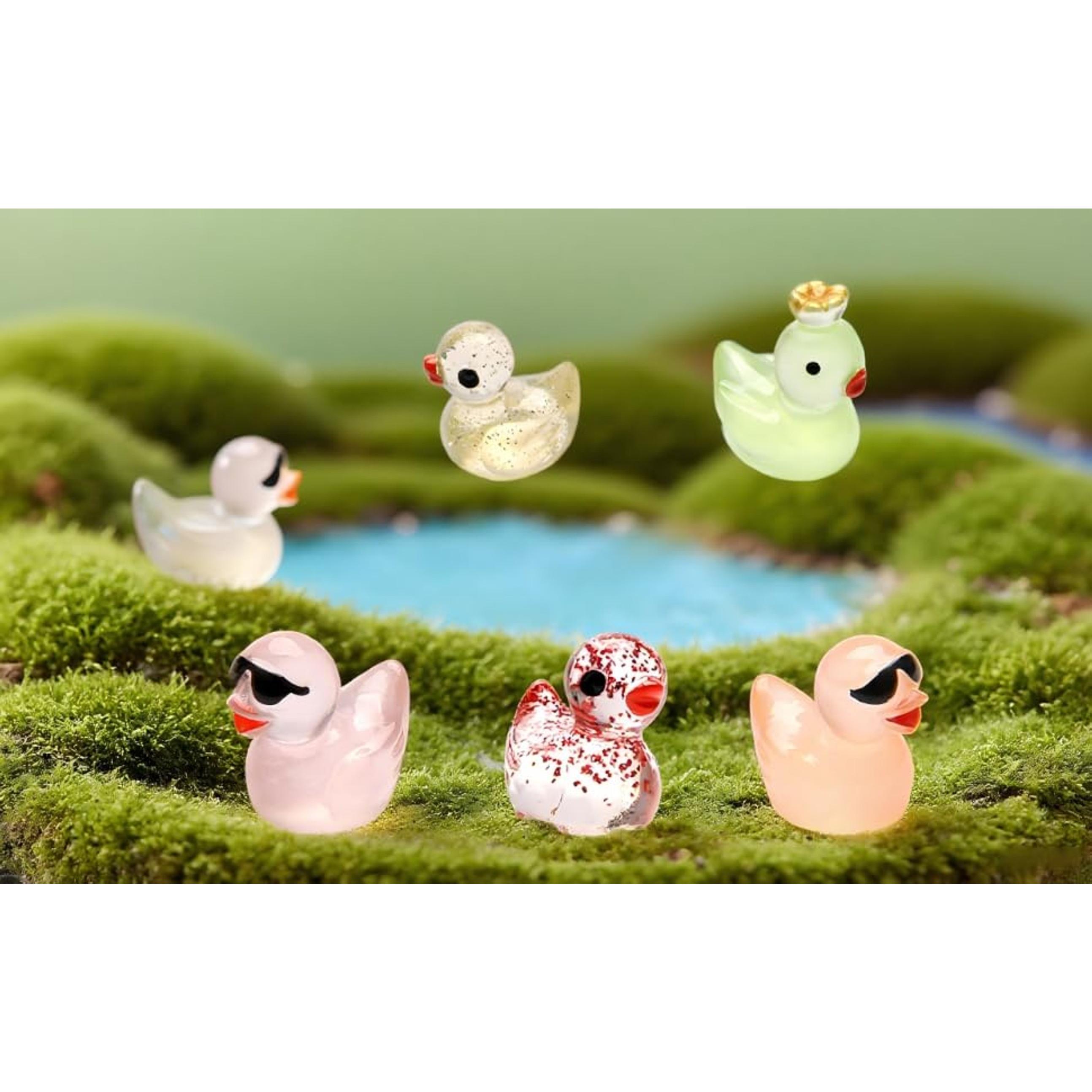 25pcs Mini Ducks Fairy Garden Accessories, 12pcs Glitter & 13pcs Luminous Duck Mini Resin Animals Figures for Garden Decor, Landscape Decor, DIY Craft, Succulents & Home Decoration