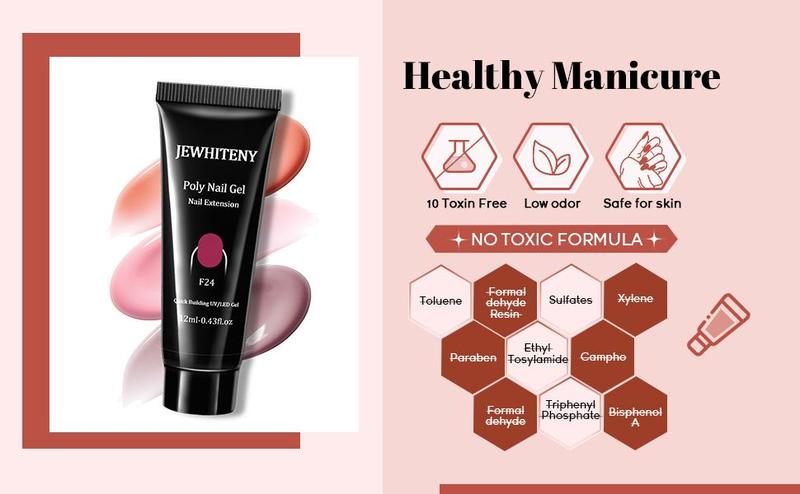 JEWHITENY 28pcs Poly Nail Extension Gel Kit Nude Pink Brown Orange Rose Red Glitter Poly Gel Nail Kit With Lamp Starter Kit All In One Kit With Base Top Coat Beginner DIY at Home