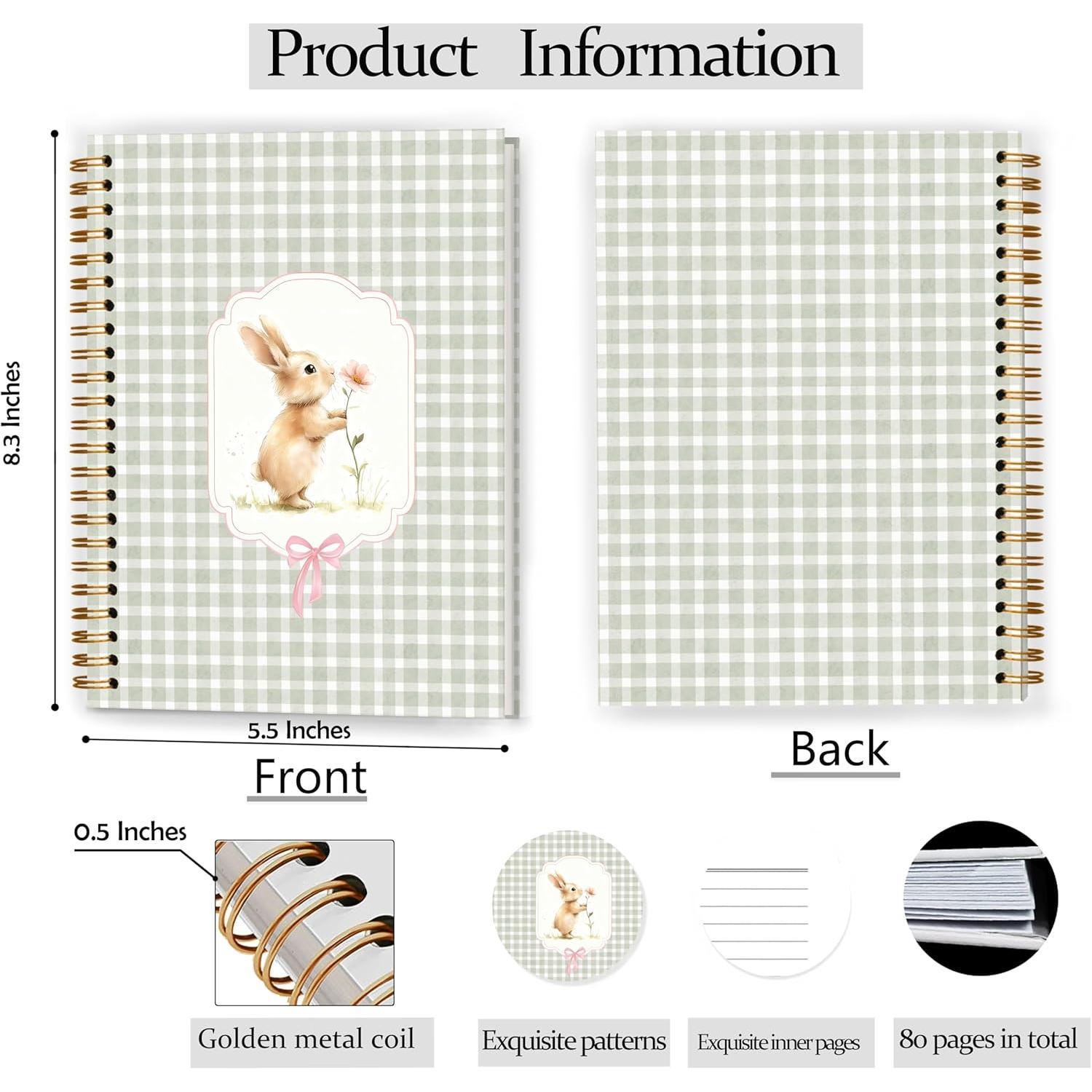 Cute Bunny Sage Green Notebook, Gifts for Bunny Lovers,  Gifts Journal for Women, Preppy Sage Green Checkered Flower  Spiral Notebook Journal 5.5x8.3