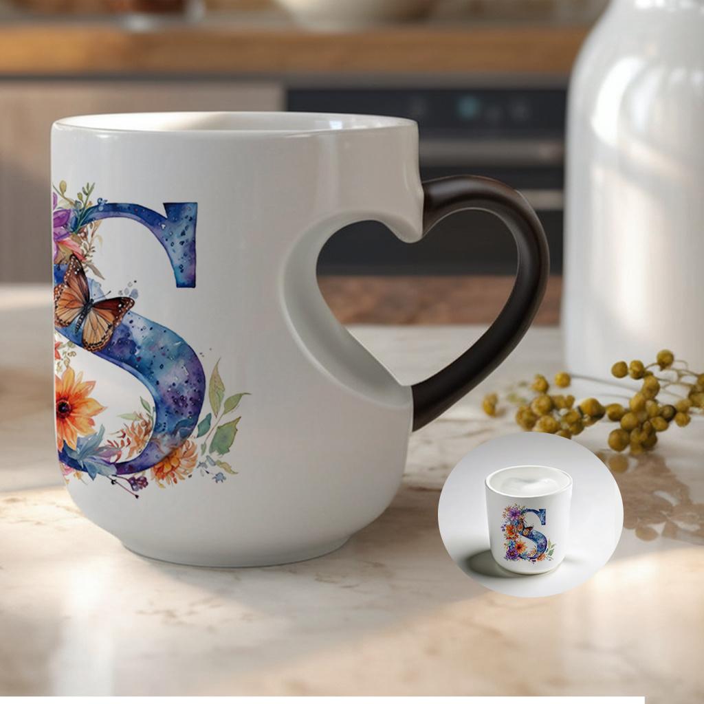 Color-changing ceramic mug, floral watercolor design, suitable for Halloween, Christmas, Valentine's Day, Mother's Day, Father's Day gifts (11 oz/330 ml)