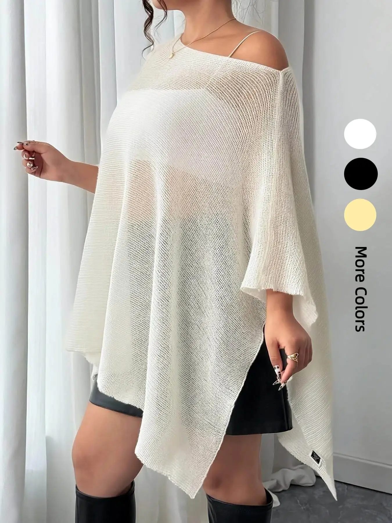 Women's Asymmetrical One-Shoulder Cape Sun Protection Top, Baggy Loose Fit Lazy Style, Spring & Fall Fashion, Knitwear Outerwear Shawl