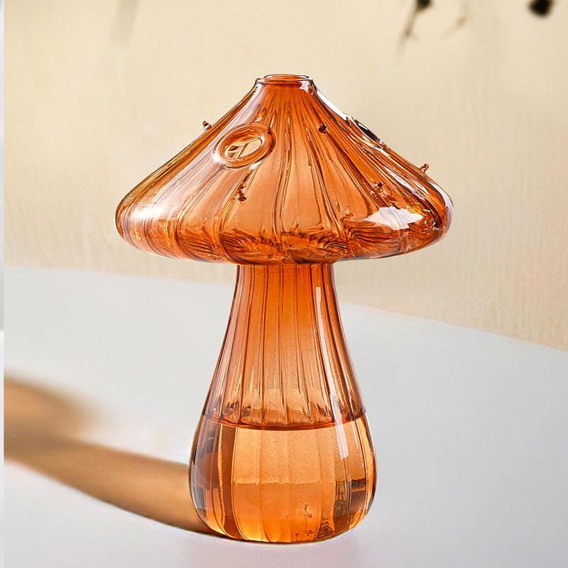 Glass Mushroom Design Vase, Creative DIY Decorative Glass Flower Pot, Sweet Furniture, Creative Desktop Ornaments for Indoor Home Office, Home Decorations, Gift for Friend Family, Murano Glass Vase, Vintage Vases