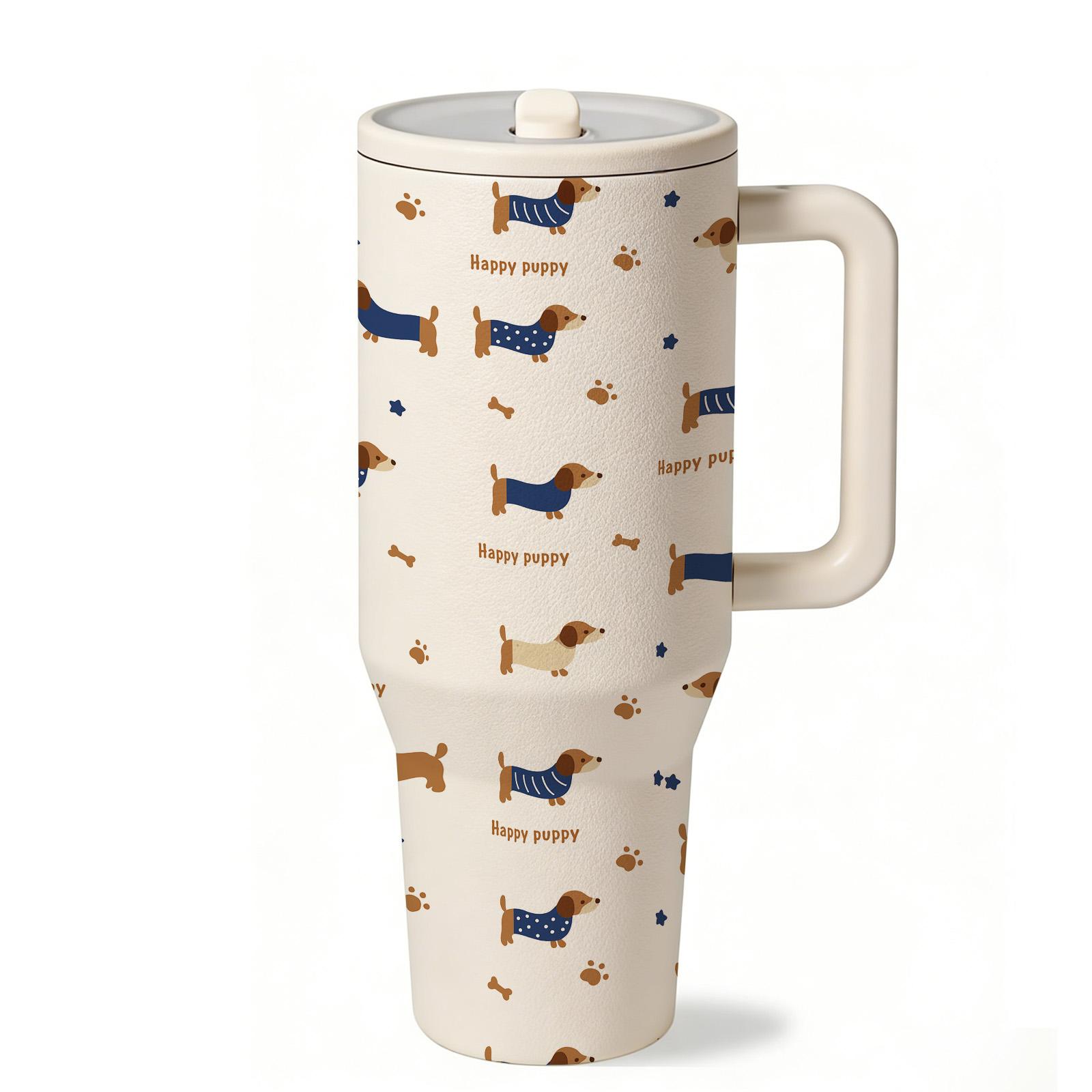 1 Pc thermal mug, 40oz insulated mug, vacuum cup double wall, keeps hot 12h cold 24h, leak proof travel mug with handle, cute dachshund design, perfect mother’s day gift, gift for mom women, daily coffee tea hot cold drinks, home office use