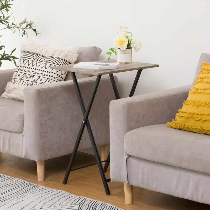 HOOBRO Folding TV Tray Tables, Set of 2 Side Table for Small Space, Industrial Snack Tables for Eating at Couch, Stable Metal Frame, Easy Assembly, Space Saving, Greige and Black