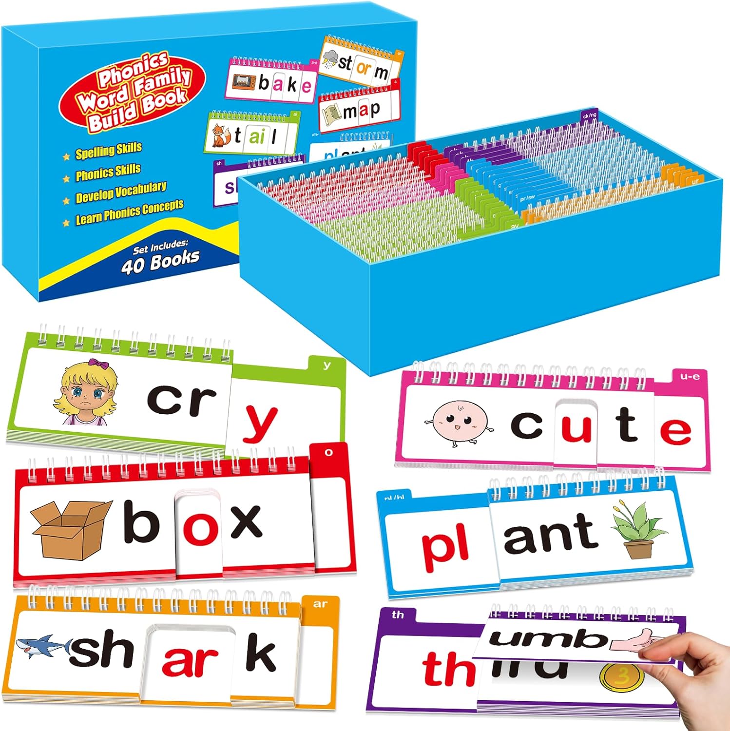 40 Phonics Word Family Build Book, Read and Rhyme Flip Book,Phonics Flash Cards, Learn to Read Phonics Games, Sight Word Flash Cards for Learning Activities