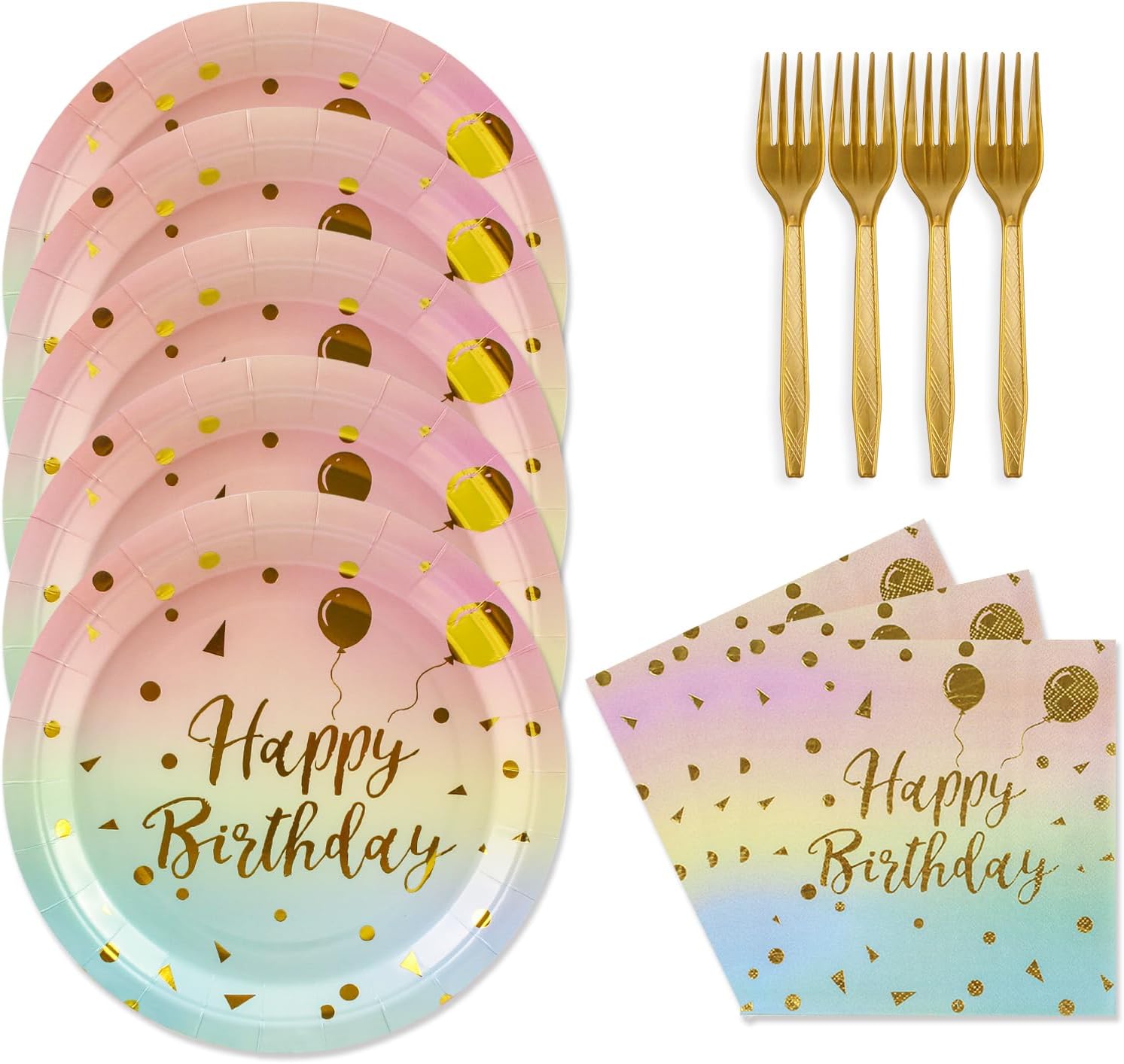 48PCS Black and Gold Plates and Napkins Party Supplies, Gold Dot Disposable Paper Plates, Napkins and Forks Tableware Set for 16 Guests, Elegant Birthday, Wedding, Retirement, Graduation Party Decorations and Celebration Dinnerware