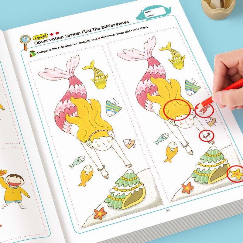 1/2 book Hidden Differences Activity Book, Preschool Learning Book, including 32 interactive observation games and memory practice books, Attention and concentration training, Find differences